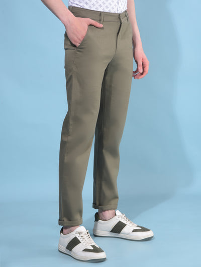 Olive Printed Cotton Straight Trousers-Men Trousers-Crimsoune Club