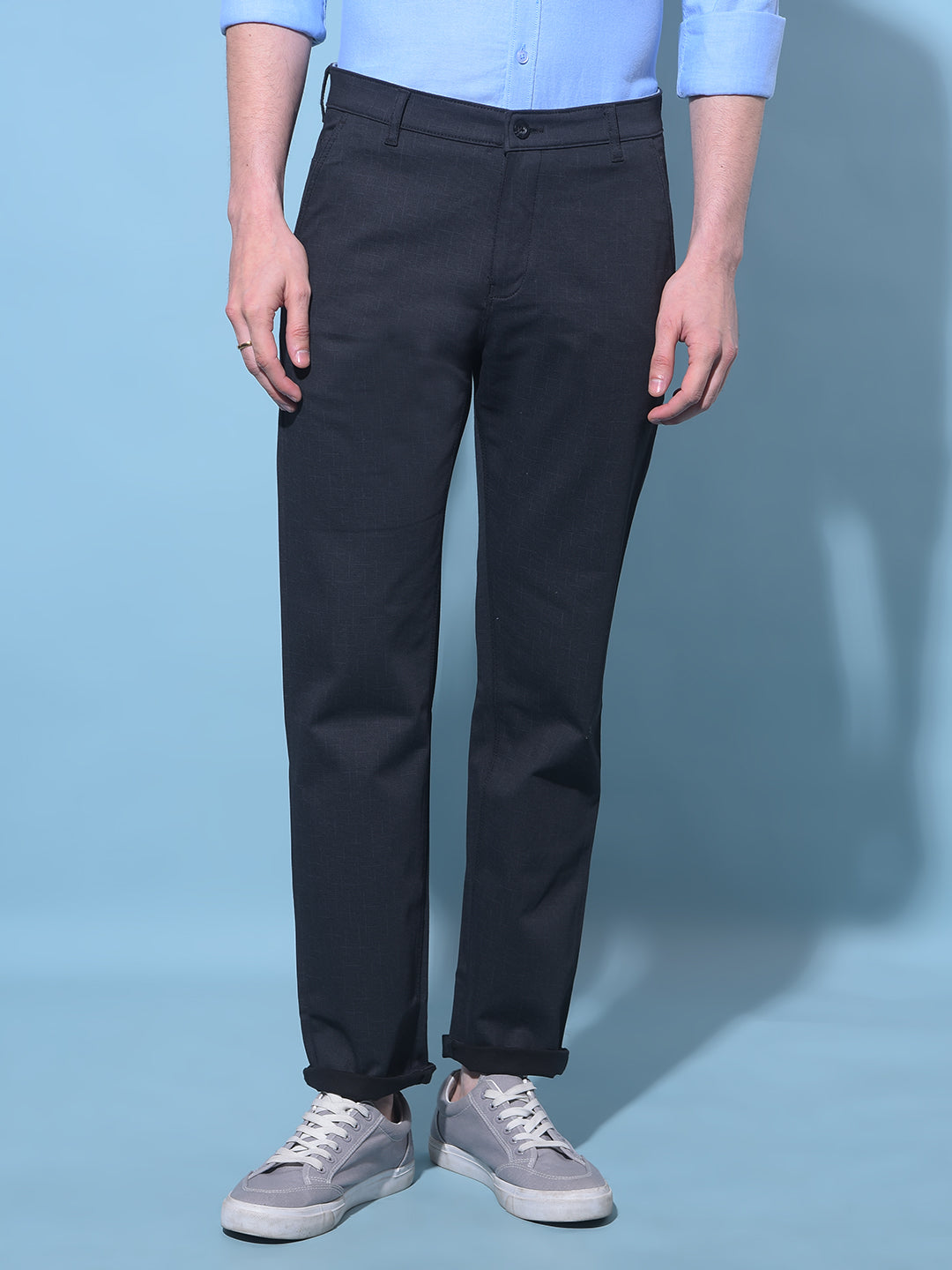 Black Straight Printed Chinos Trousers-Men Trousers-Crimsoune Club