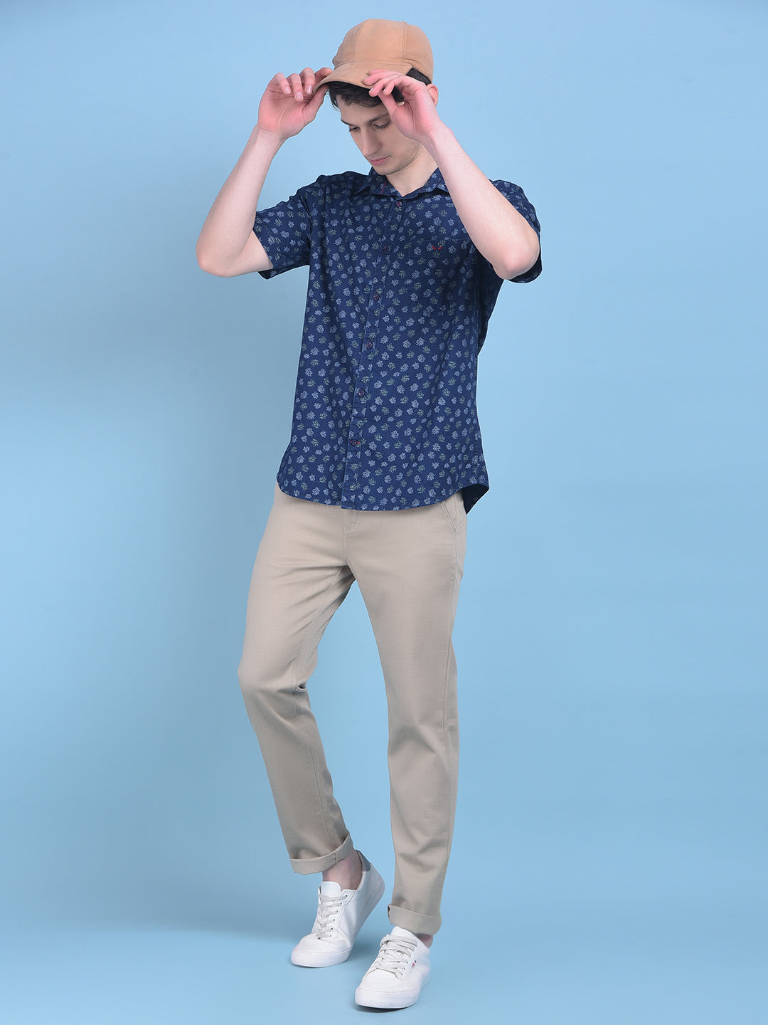 Khaki Printed Stretchable Cotton Trousers-Men Trousers-Crimsoune Club