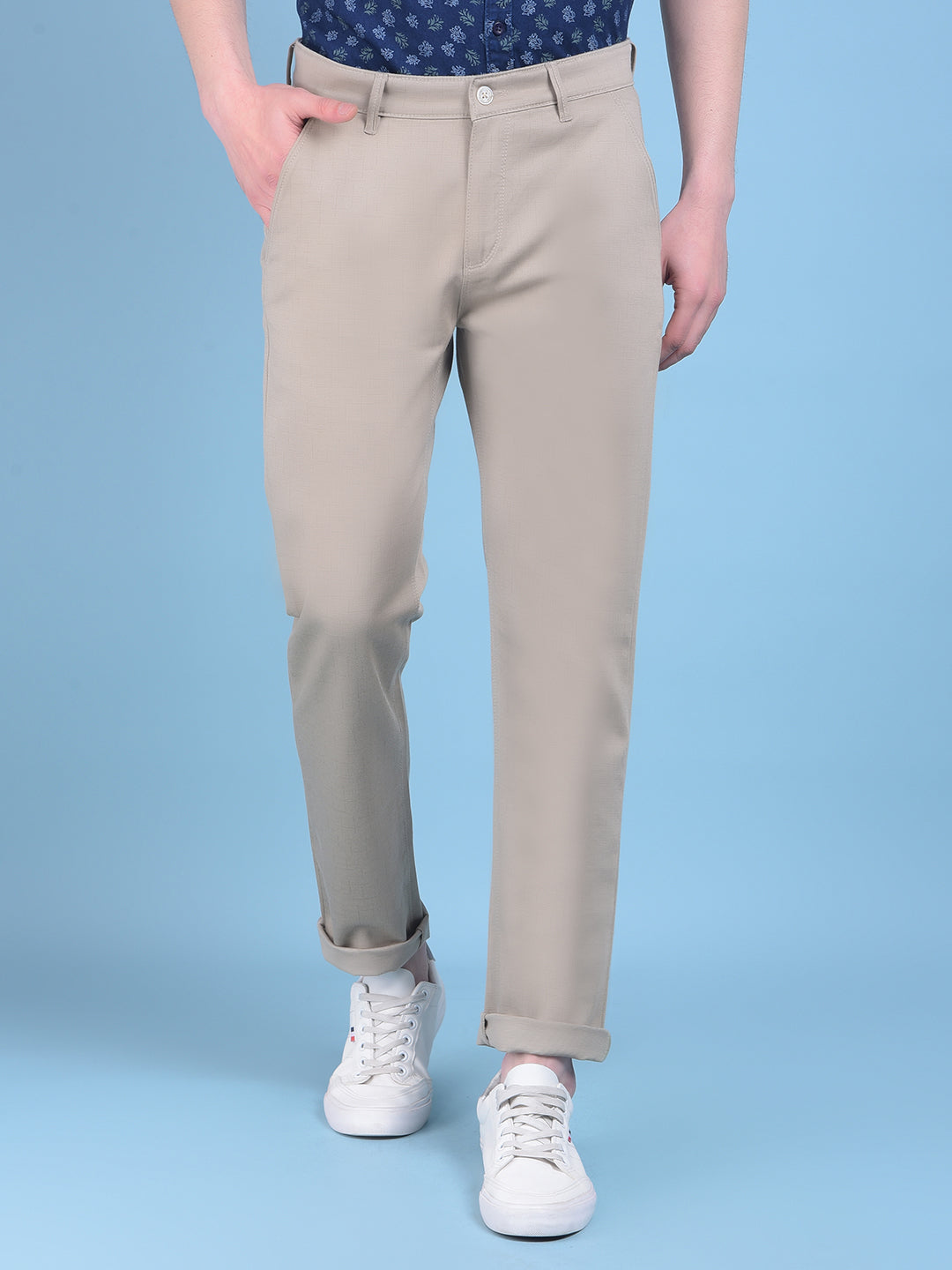 Khaki Printed Stretchable Cotton Trousers-Men Trousers-Crimsoune Club