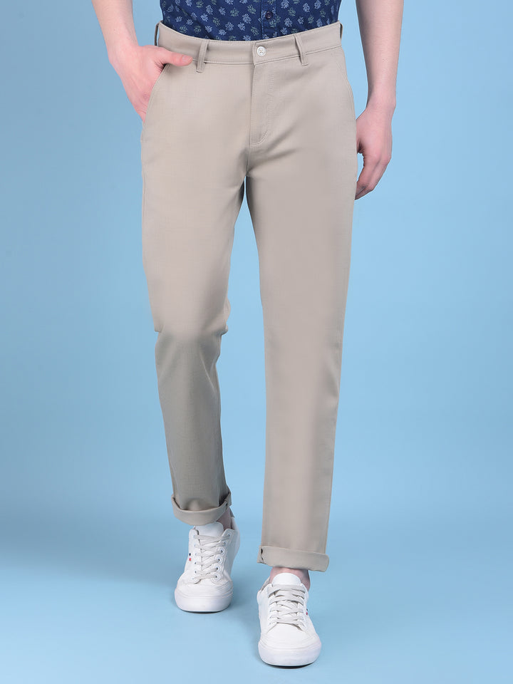 Khaki Printed Stretchable Cotton Trousers-Men Trousers-Crimsoune Club