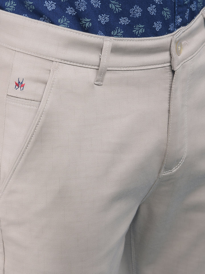 Khaki Printed Stretchable Cotton Trousers-Men Trousers-Crimsoune Club