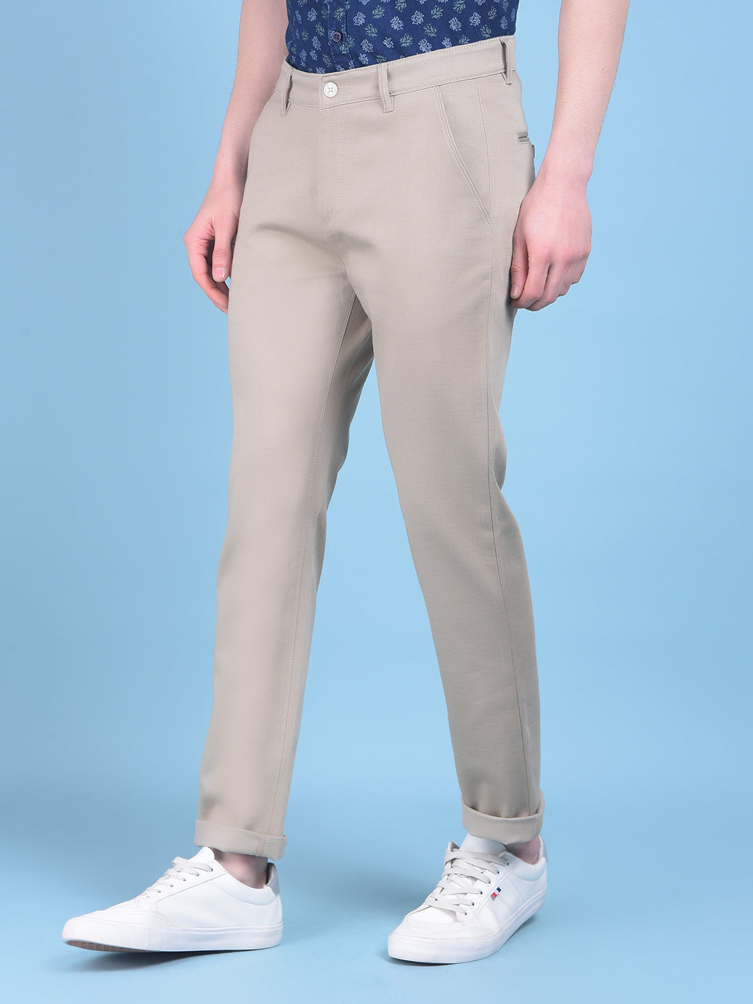 Khaki Printed Stretchable Cotton Trousers-Men Trousers-Crimsoune Club