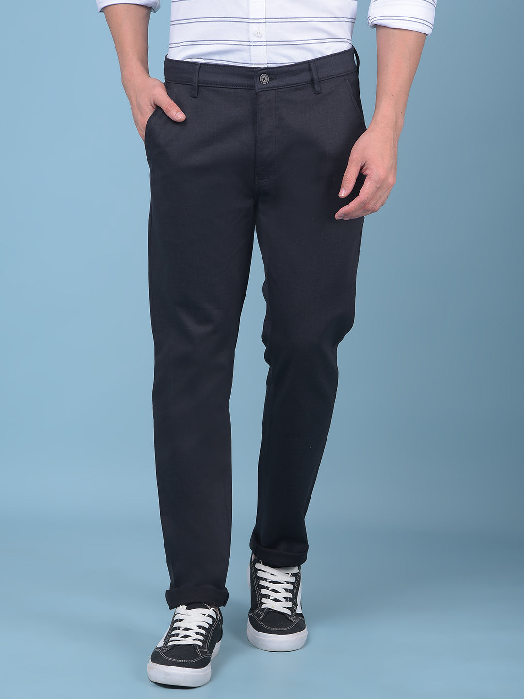 Black Stretchable Cotton Trousers-Men Trousers-Crimsoune Club