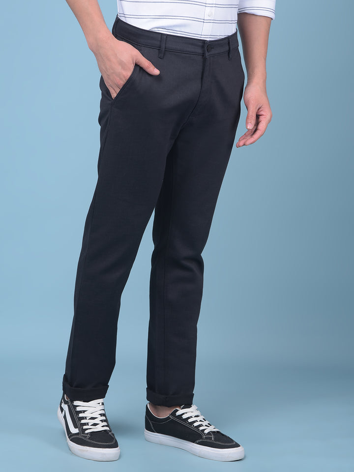Black Stretchable Cotton Trousers-Men Trousers-Crimsoune Club