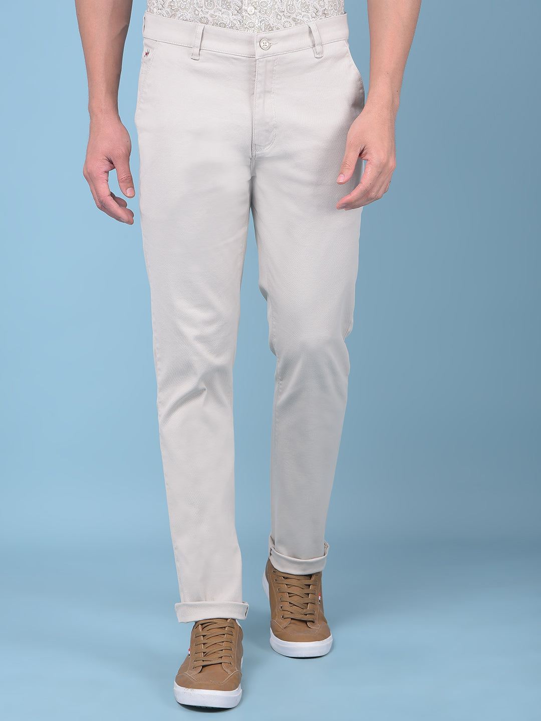 Beige Stretchable Trousers-Men Trousers-Crimsoune Club