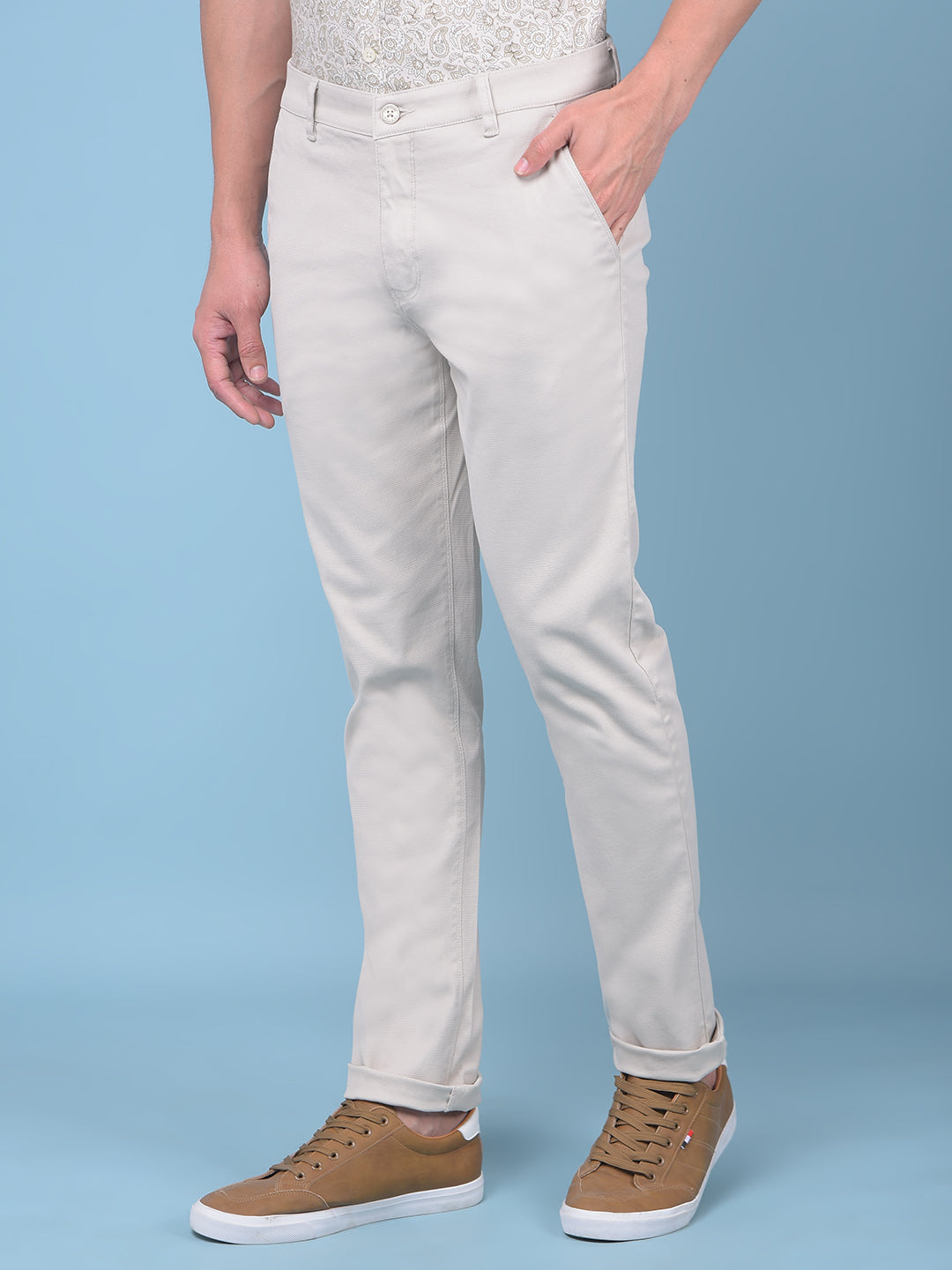 Beige Stretchable Trousers-Men Trousers-Crimsoune Club