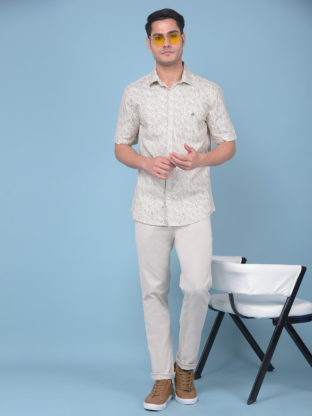 Beige Stretchable Trousers-Men Trousers-Crimsoune Club