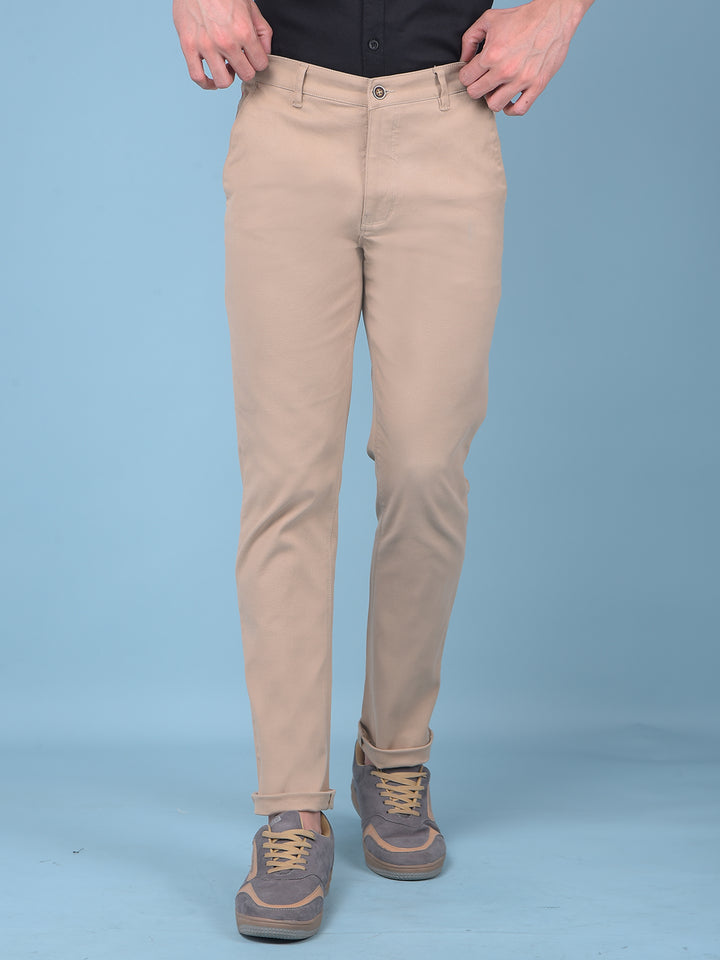 Khaki Stretchable Cotton Trousers-Men Trousers-Crimsoune Club