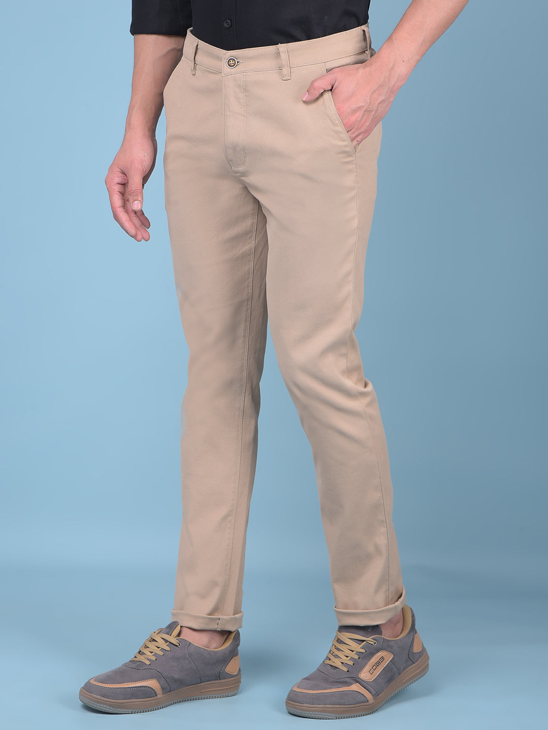 Khaki Stretchable Cotton Trousers-Men Trousers-Crimsoune Club