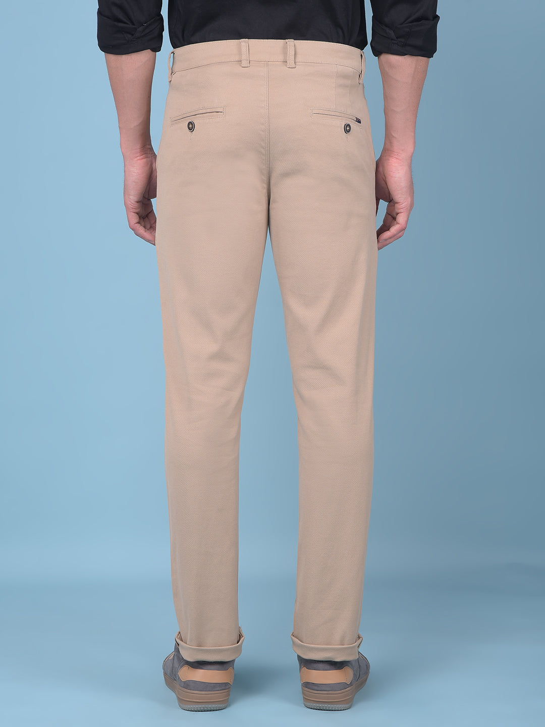 Khaki Stretchable Cotton Trousers-Men Trousers-Crimsoune Club