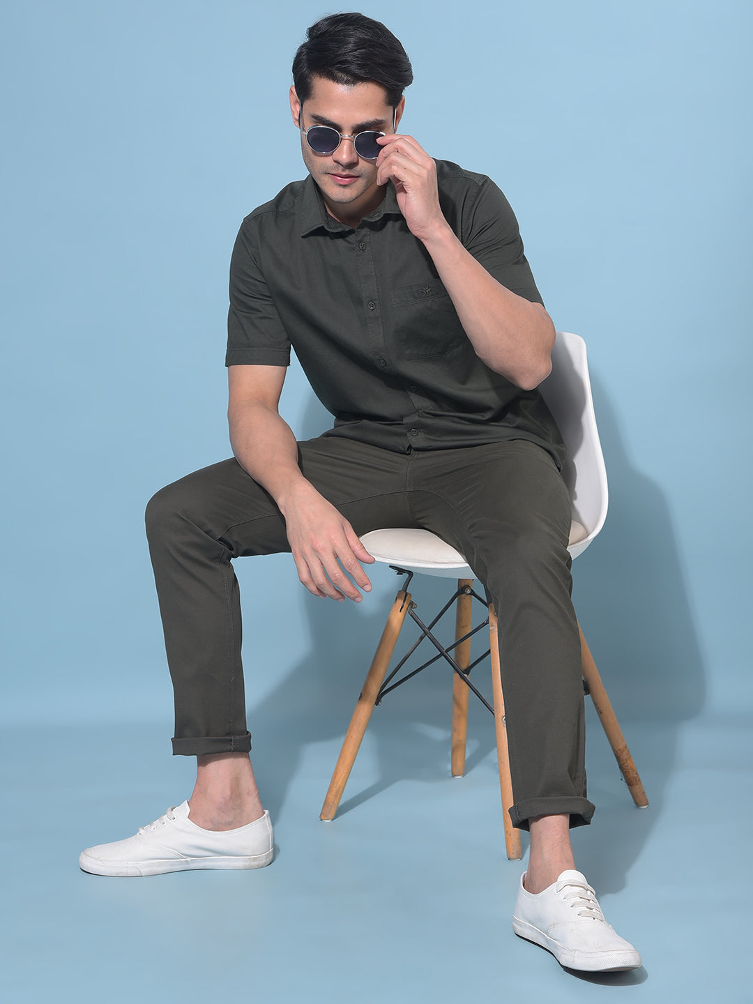 Olive Stretchable Trousers-Men Trousers-Crimsoune Club