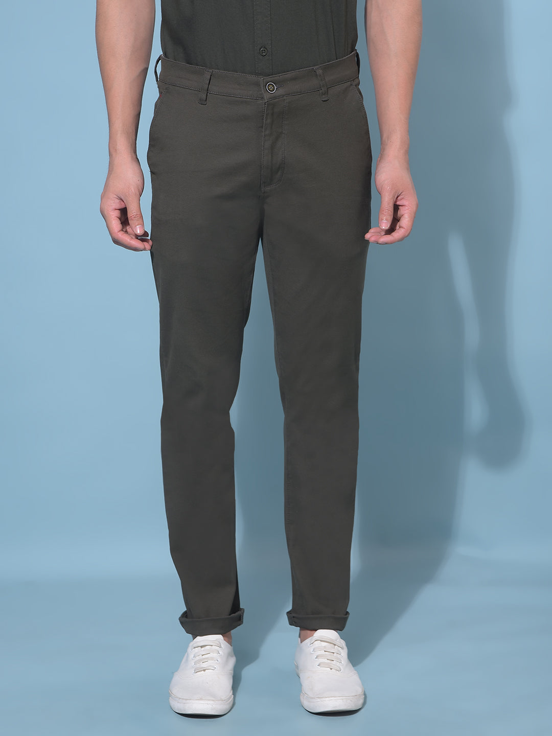 Olive Stretchable Trousers-Men Trousers-Crimsoune Club