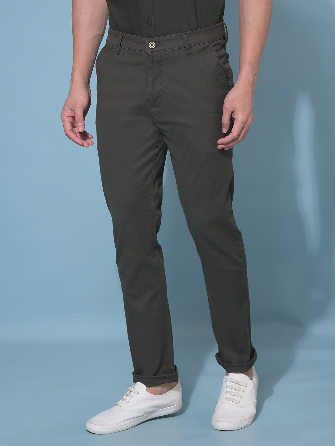 Olive Stretchable Trousers-Men Trousers-Crimsoune Club