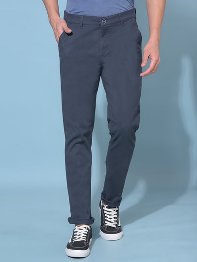 Navy Blue Stretchable Cotton Trousers-Men Trousers-Crimsoune Club