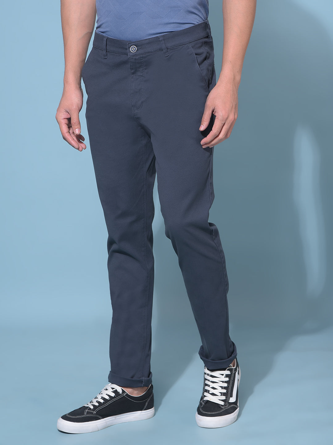 Navy Blue Stretchable Cotton Trousers-Men Trousers-Crimsoune Club