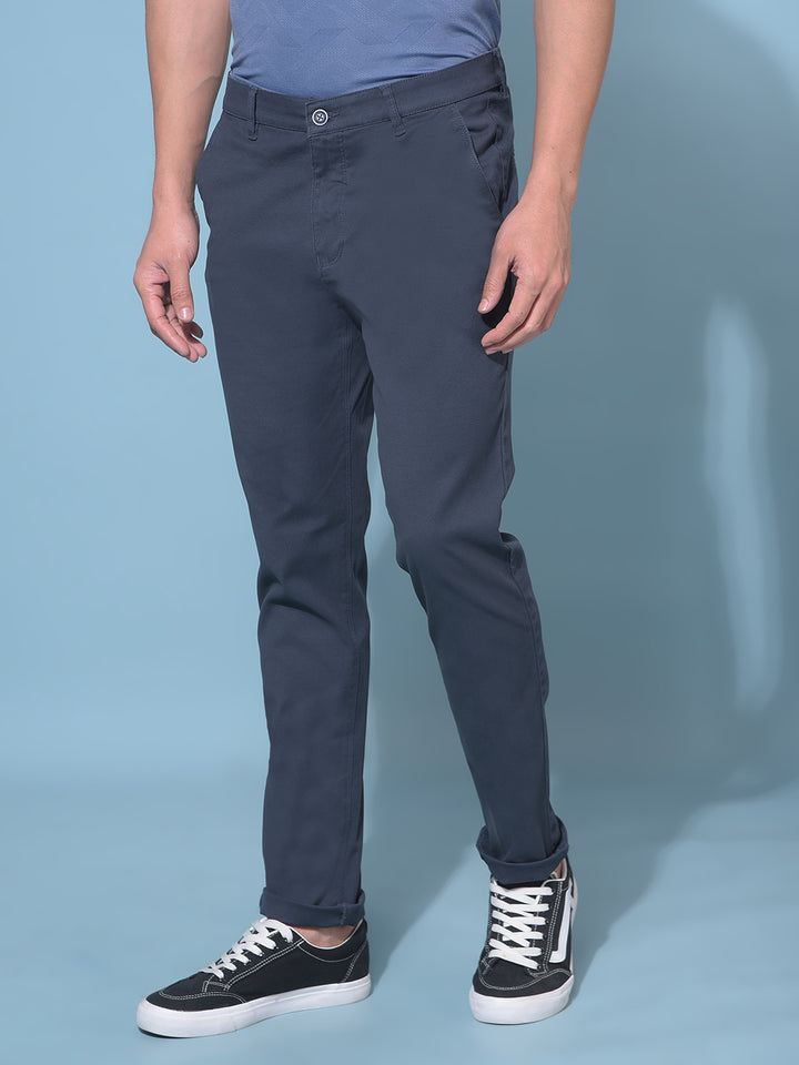 Navy Blue Stretchable Cotton Trousers-Men Trousers-Crimsoune Club