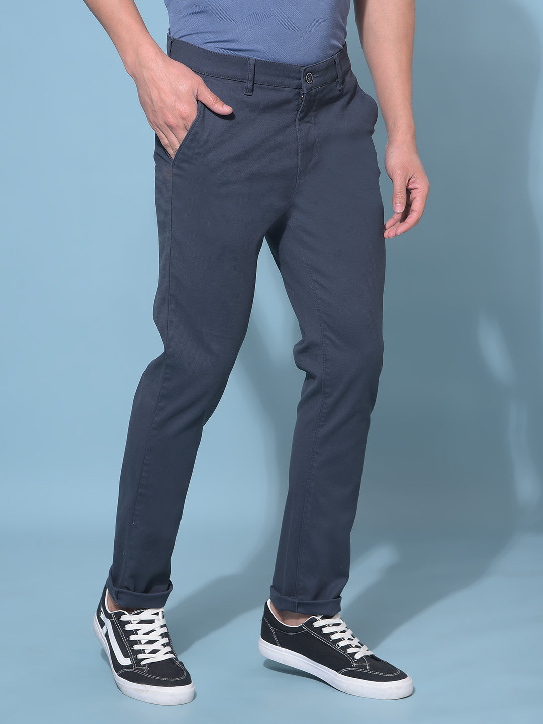 Navy Blue Stretchable Cotton Trousers-Men Trousers-Crimsoune Club