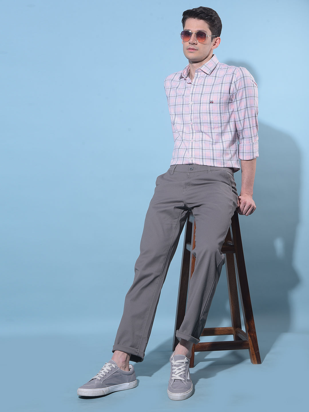 Grey Straight Dobby Trousers-Men Trousers-Crimsoune Club