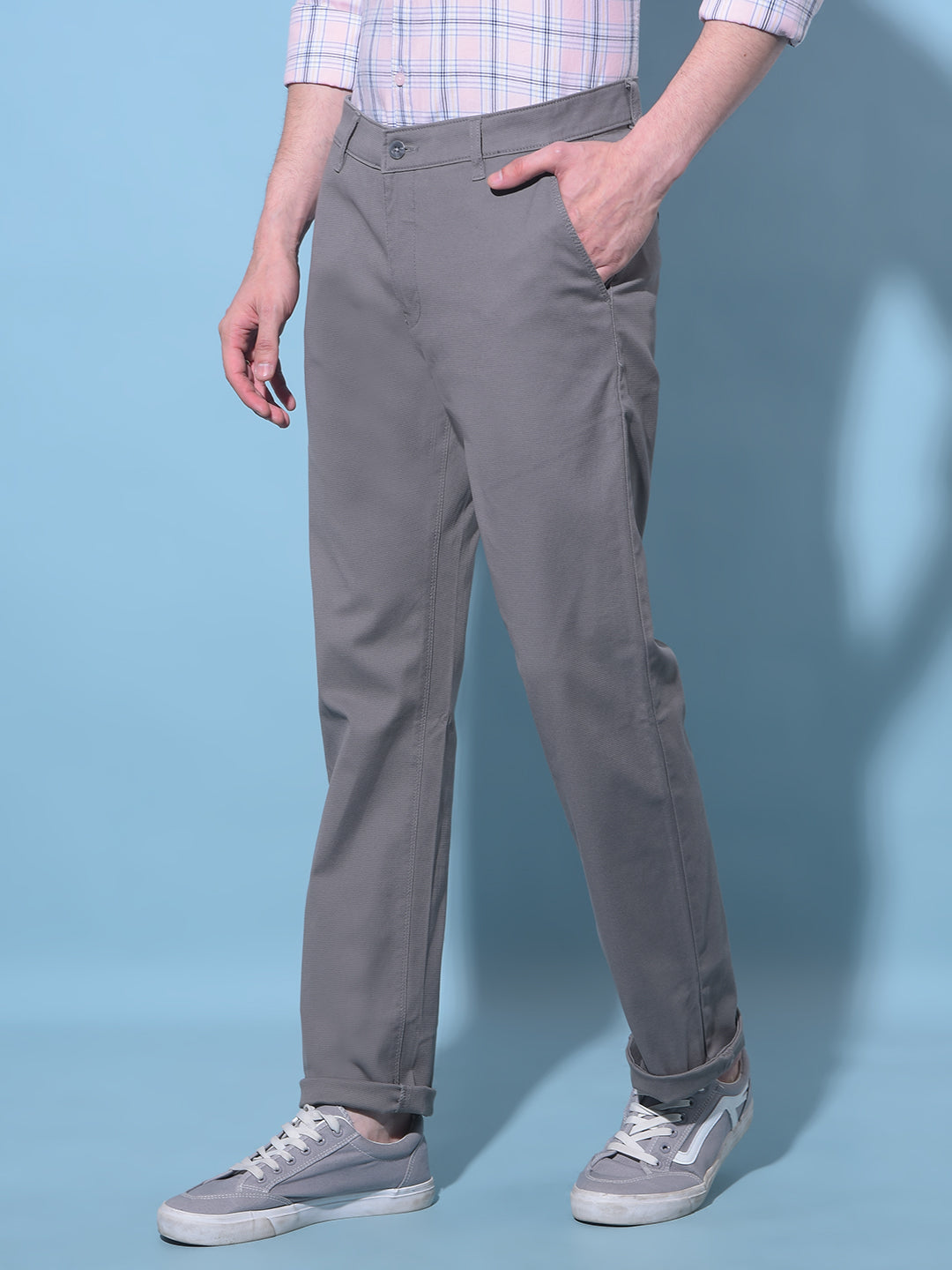 Grey Straight Dobby Trousers-Men Trousers-Crimsoune Club
