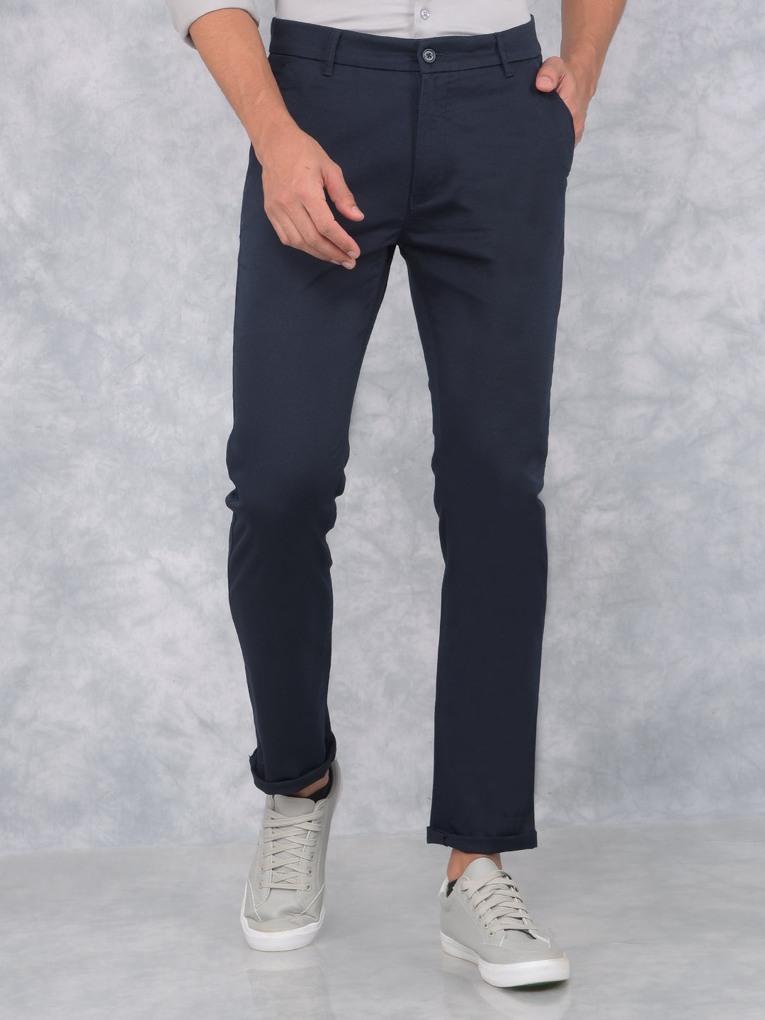 Navy Blue Printed Trousers-Men Trousers-Crimsoune Club