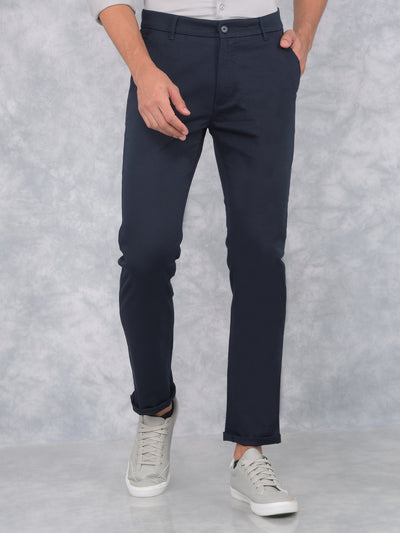 Navy Blue Printed Trousers-Men Trousers-Crimsoune Club