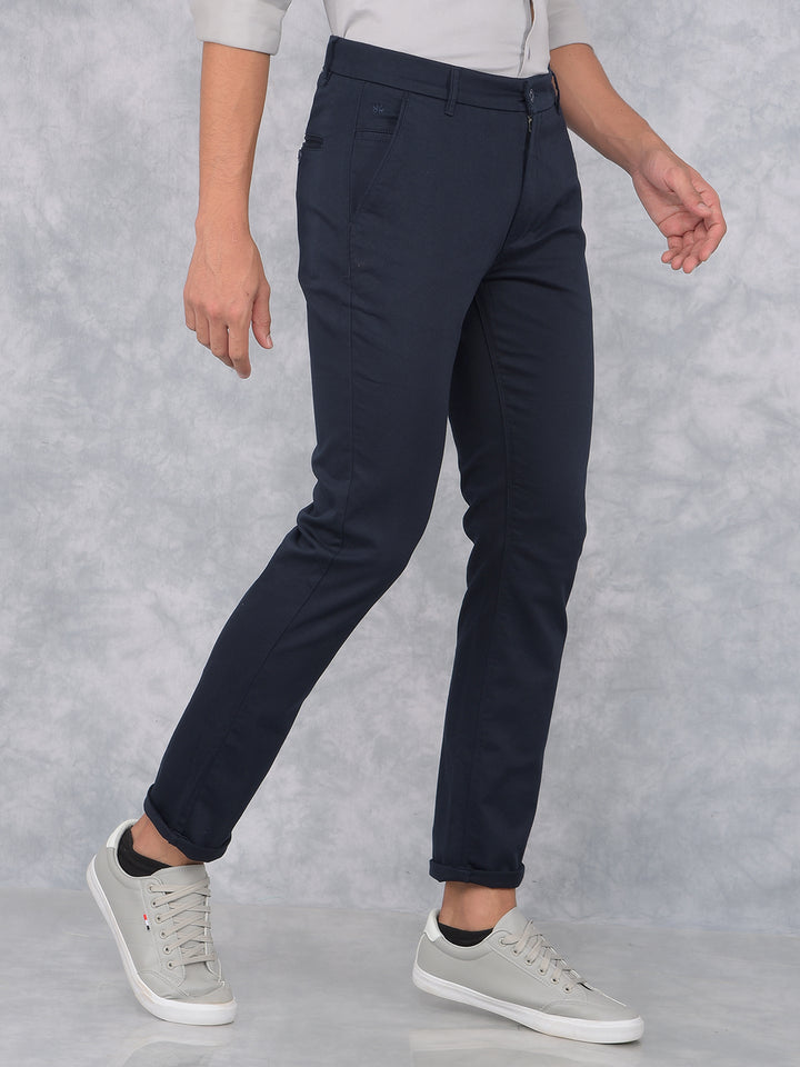Navy Blue Printed Trousers-Men Trousers-Crimsoune Club