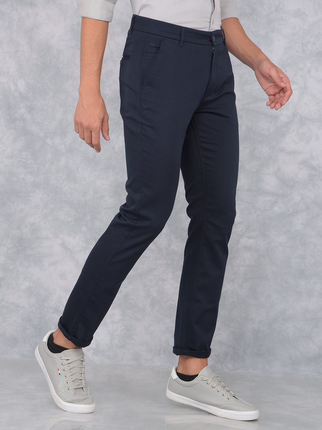 Navy Blue Printed Trousers-Men Trousers-Crimsoune Club