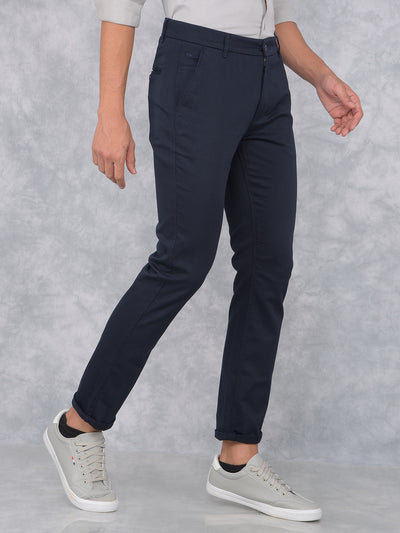 Navy Blue Printed Trousers-Men Trousers-Crimsoune Club