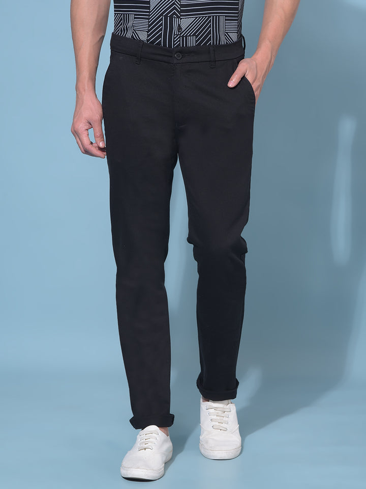 Black Stretchable Cotton Trousers-Men Trousers-Crimsoune Club