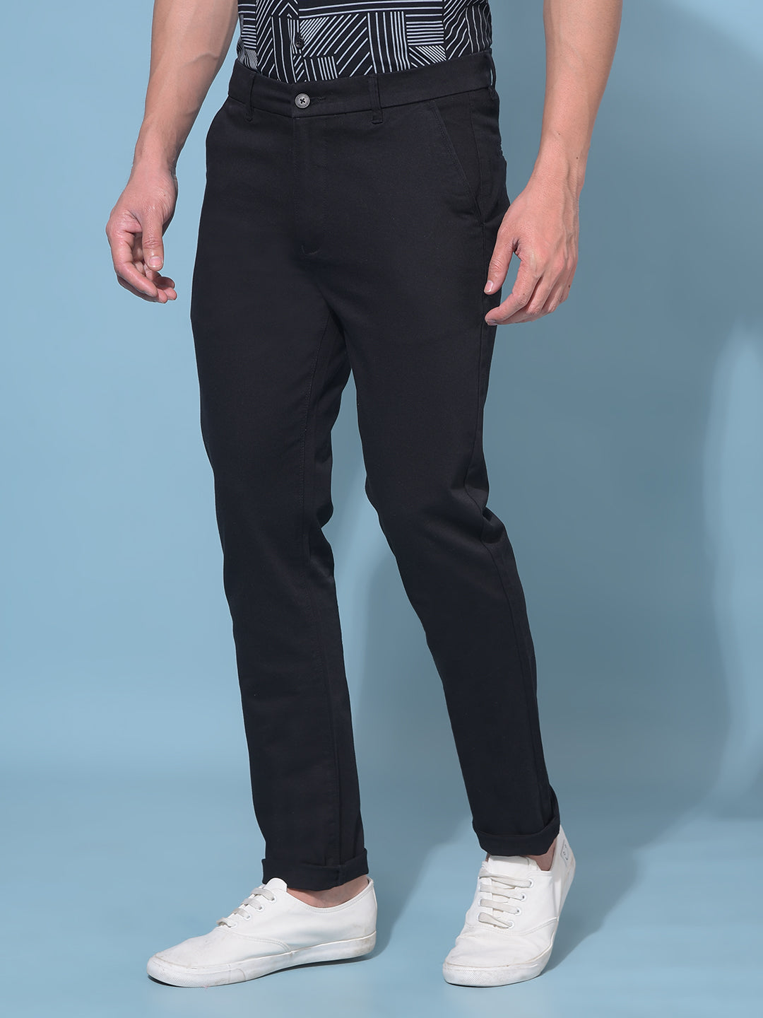 Black Stretchable Cotton Trousers-Men Trousers-Crimsoune Club
