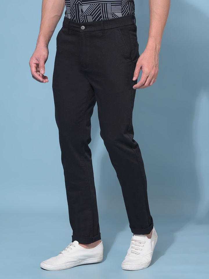 Black Stretchable Cotton Trousers-Men Trousers-Crimsoune Club