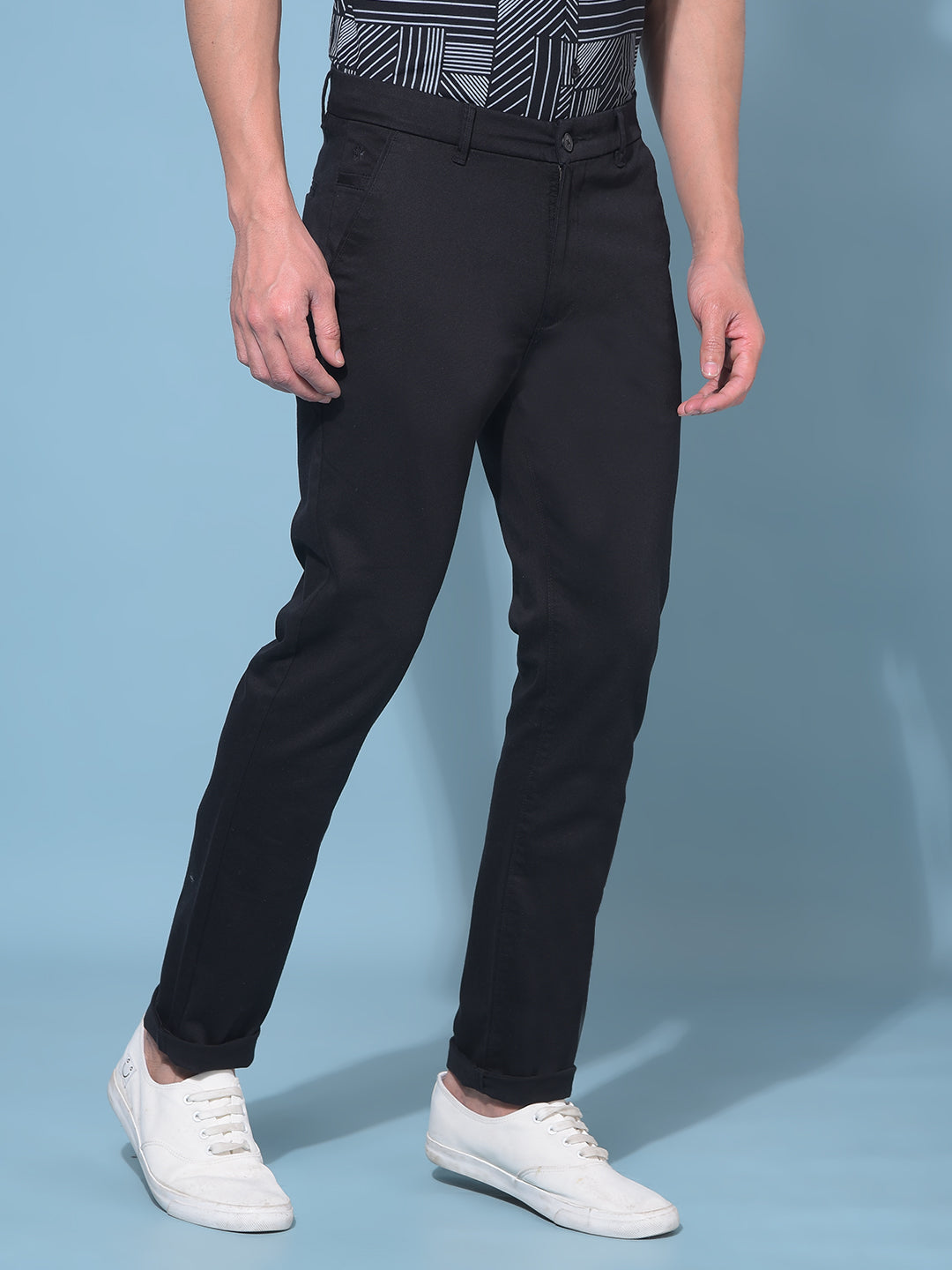 Black Stretchable Cotton Trousers-Men Trousers-Crimsoune Club