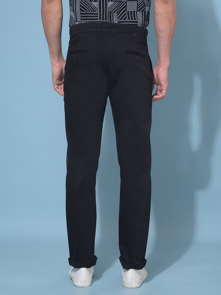 Black Stretchable Cotton Trousers-Men Trousers-Crimsoune Club