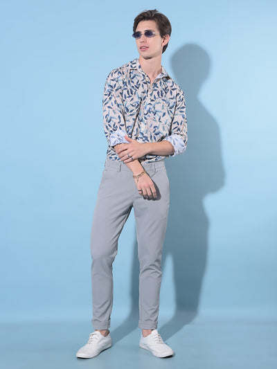 Grey Straight Cotton Trousers-Men Trousers-Crimsoune Club