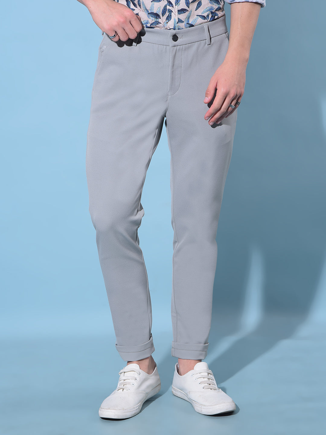 Grey Straight Cotton Trousers-Men Trousers-Crimsoune Club