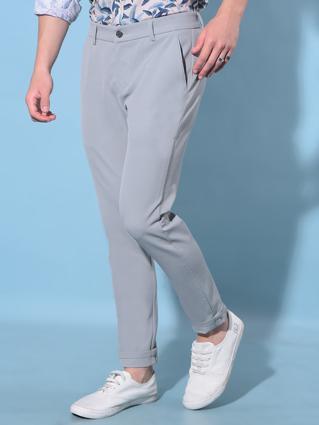 Grey Straight Cotton Trousers-Men Trousers-Crimsoune Club