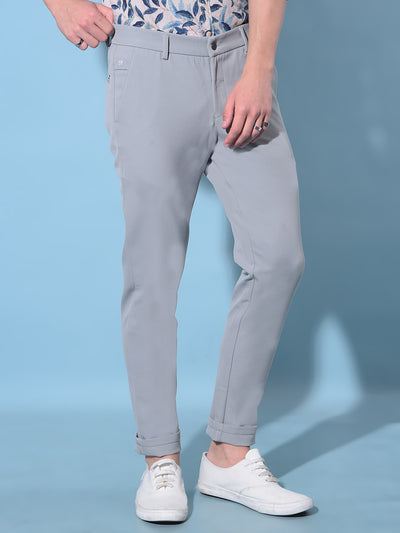 Grey Straight Cotton Trousers-Men Trousers-Crimsoune Club