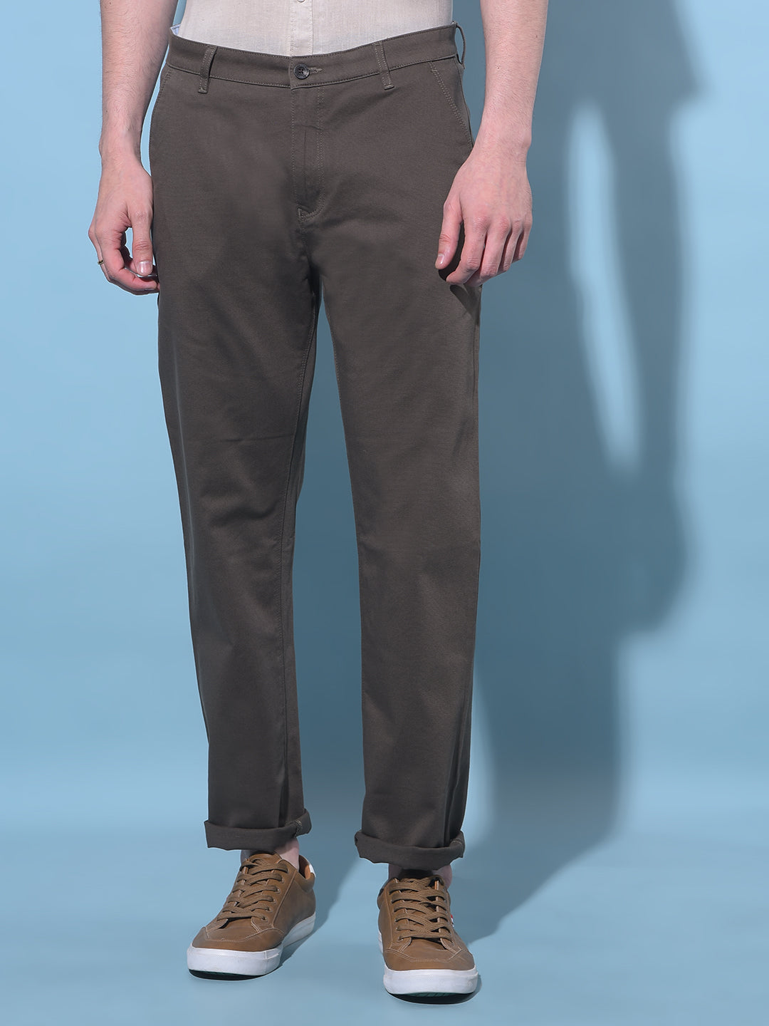 Olive Straight Dobby Trousers-Men Trousers-Crimsoune Club