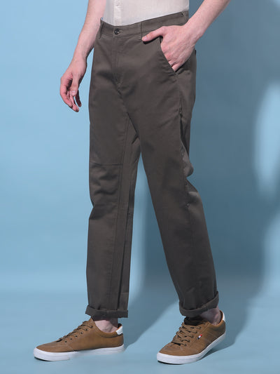 Olive Straight Dobby Trousers-Men Trousers-Crimsoune Club