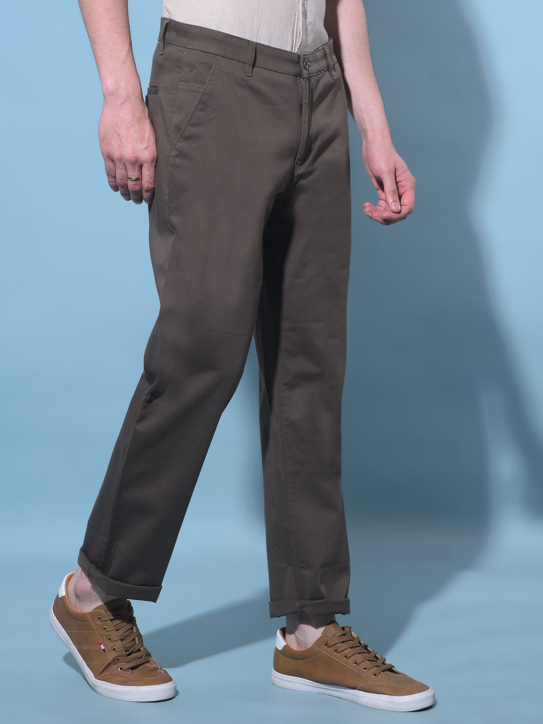 Olive Straight Dobby Trousers-Men Trousers-Crimsoune Club