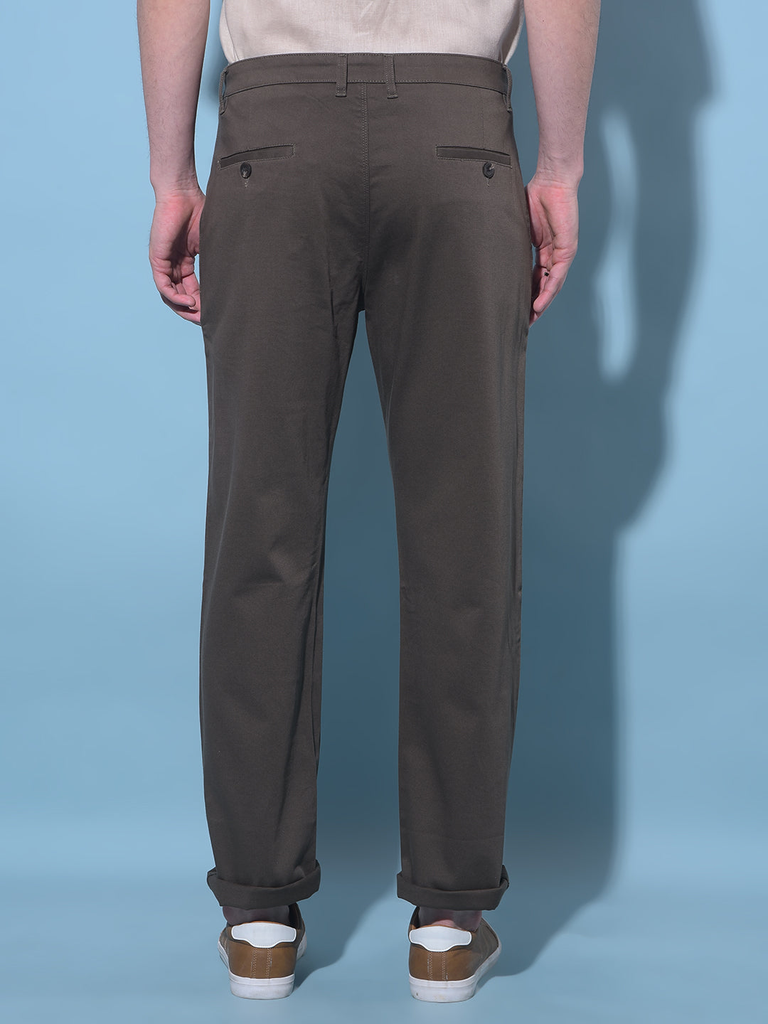 Olive Straight Dobby Trousers-Men Trousers-Crimsoune Club