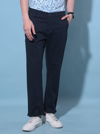 Navy Blue Straight Dobby Trousers-Men Trousers-Crimsoune Club