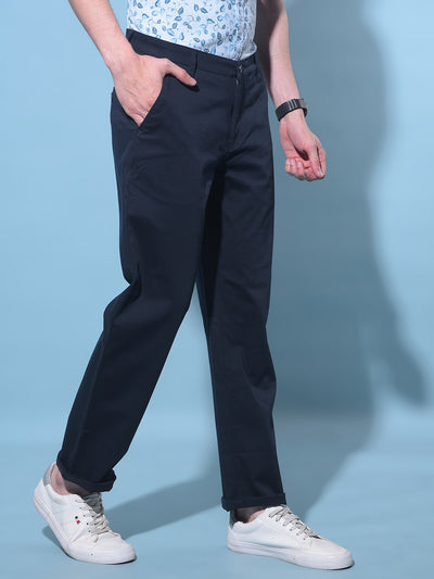 Navy Blue Straight Dobby Trousers-Men Trousers-Crimsoune Club