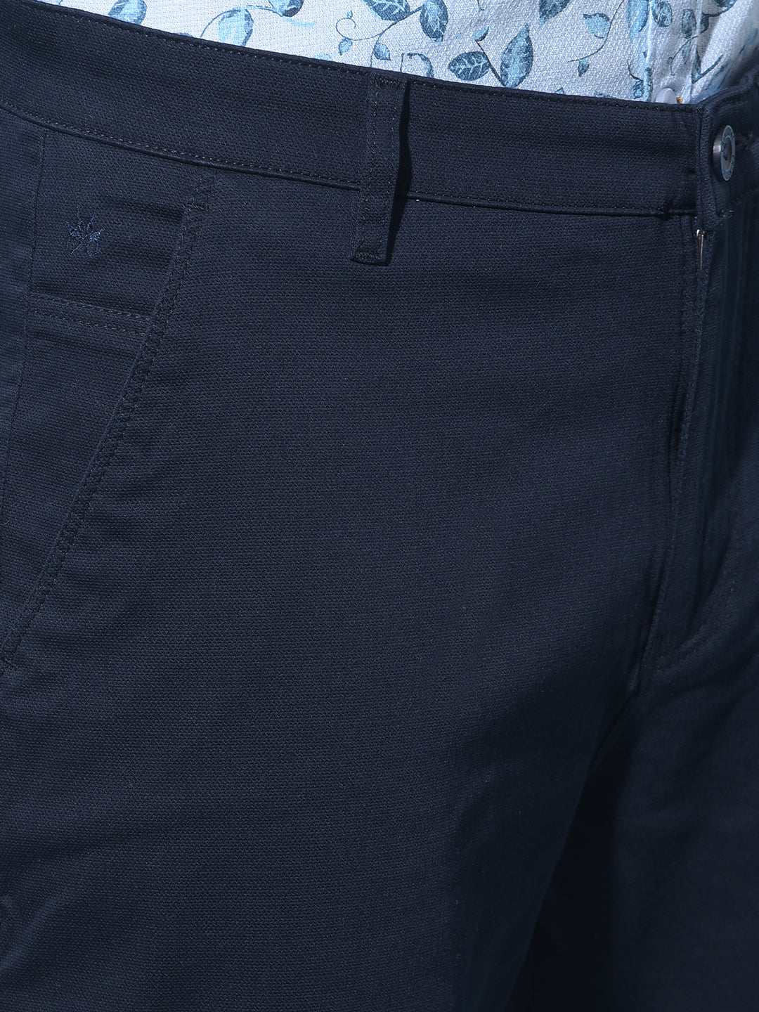 Navy Blue Straight Dobby Trousers-Men Trousers-Crimsoune Club