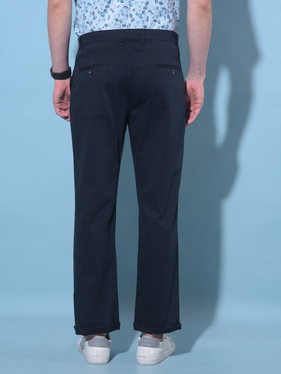 Navy Blue Straight Dobby Trousers-Men Trousers-Crimsoune Club