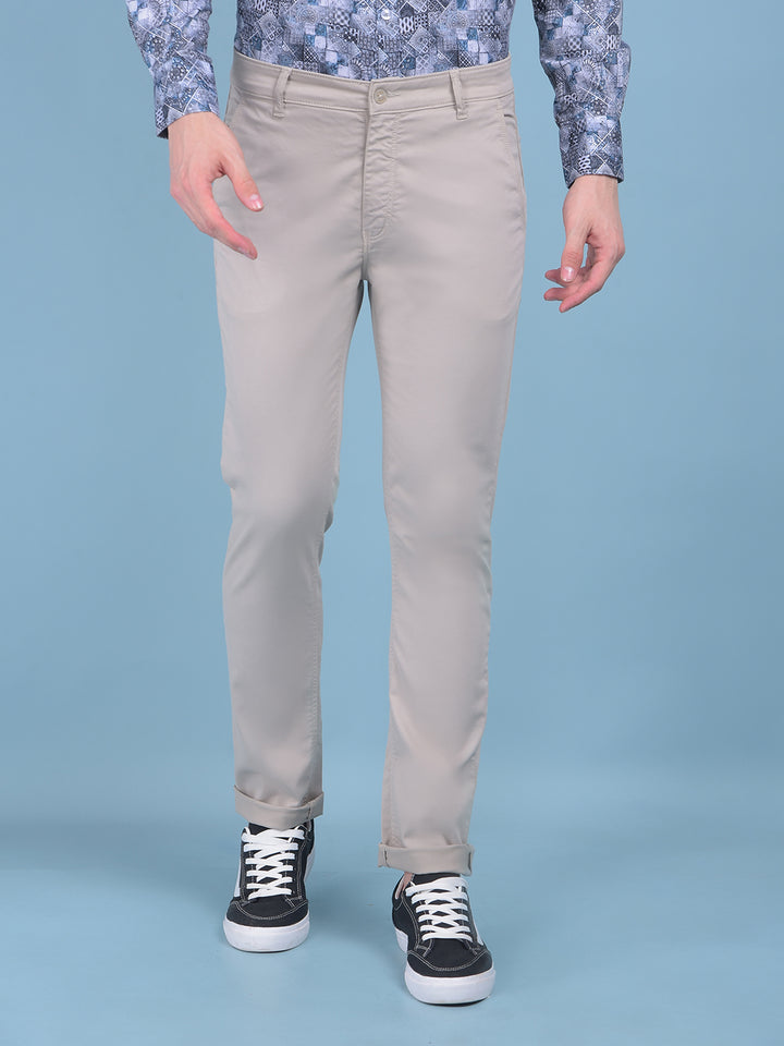 Beige Stretchable Trousers-Men Trousers-Crimsoune Club