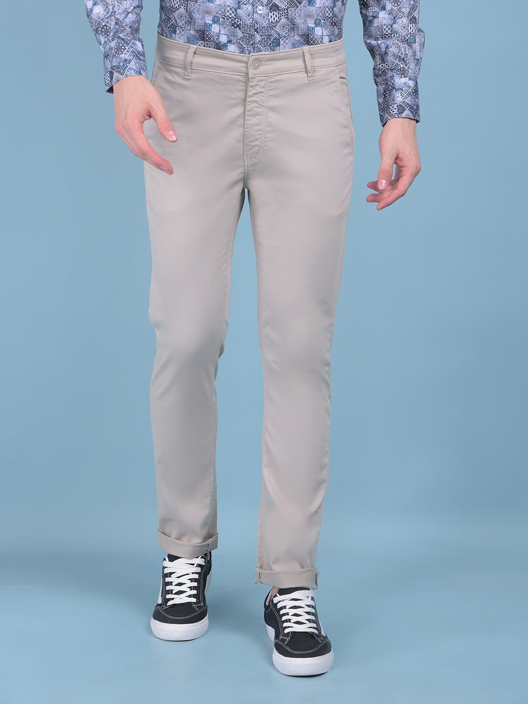 Beige Stretchable Trousers-Men Trousers-Crimsoune Club