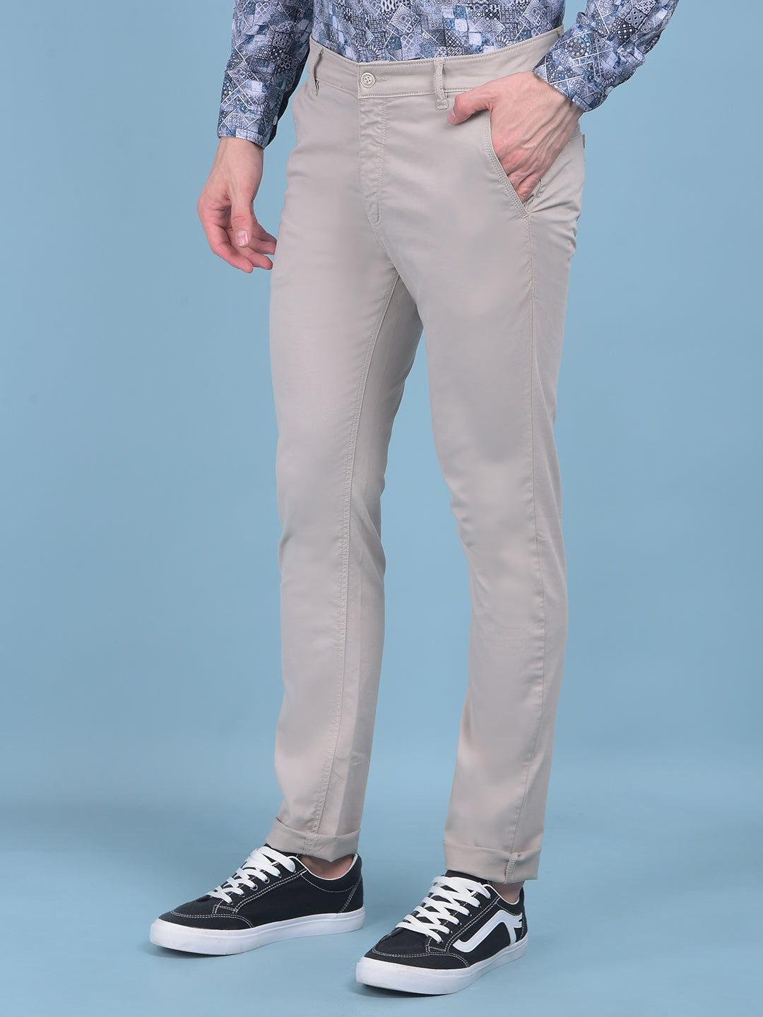 Beige Stretchable Trousers-Men Trousers-Crimsoune Club