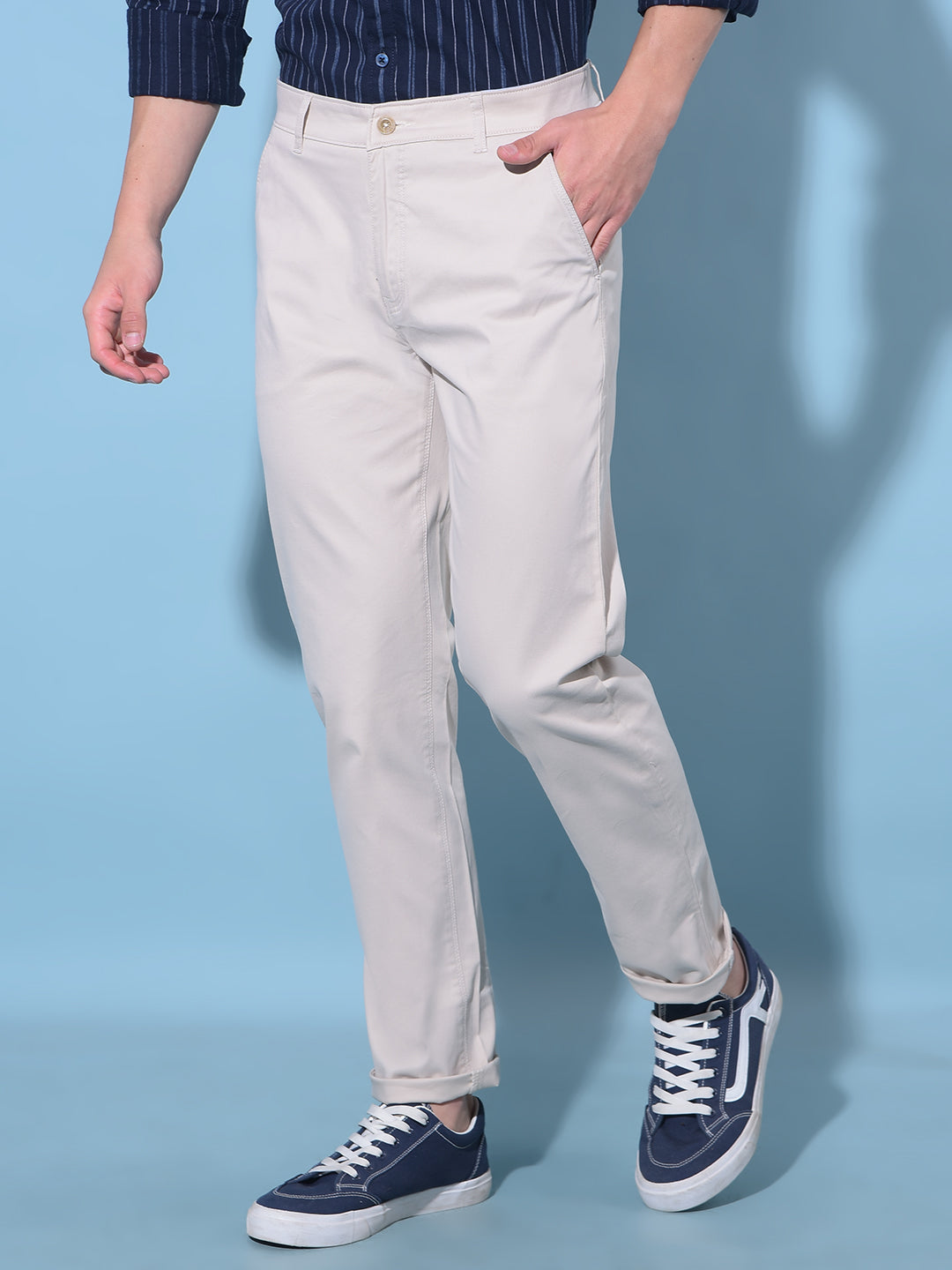 Beige Cotton Trousers-Men Trousers-Crimsoune Club